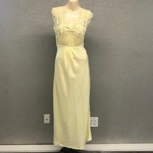Vintage Lady Edso 30s Yellow Satiny Lace Nightgown Night Gown Size 34